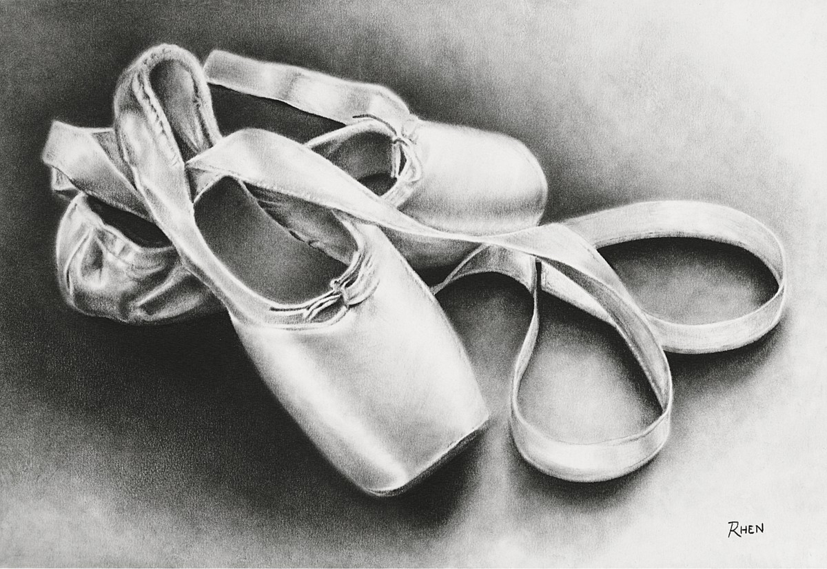 Ballet Shoes, charcoal on paper