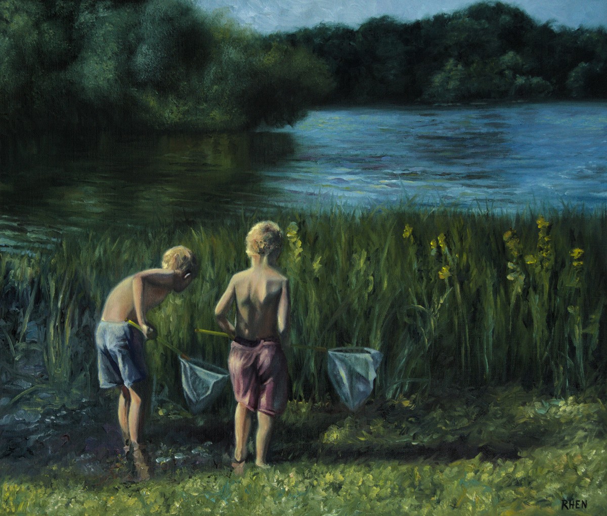 Fishing, oil on canvas