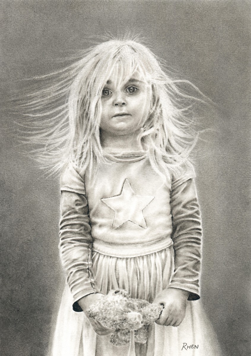 Katryn, charcoal drawing on paper by South African artist Rhen Hanekom