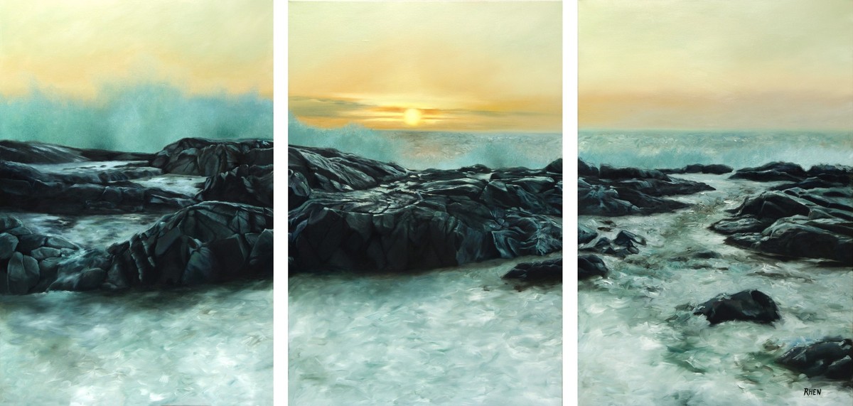 Yzerfontein, oil painting on canvas, in three panels (triptych) by South African Artist Rhen Hanekom